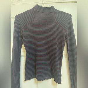 Free People Cowl Neck Sweater - Turquoise and Burgundy Stripes